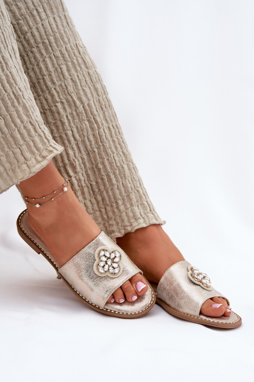 Moteriškos šlepetės su plačiais kulniukais  Detalem S.Barski KV51-087 aukso spalvos