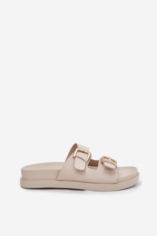 Moteriškos šlepetės Ze aukso spalvosmi su sagtimismi smėlio spalvos Sonarea