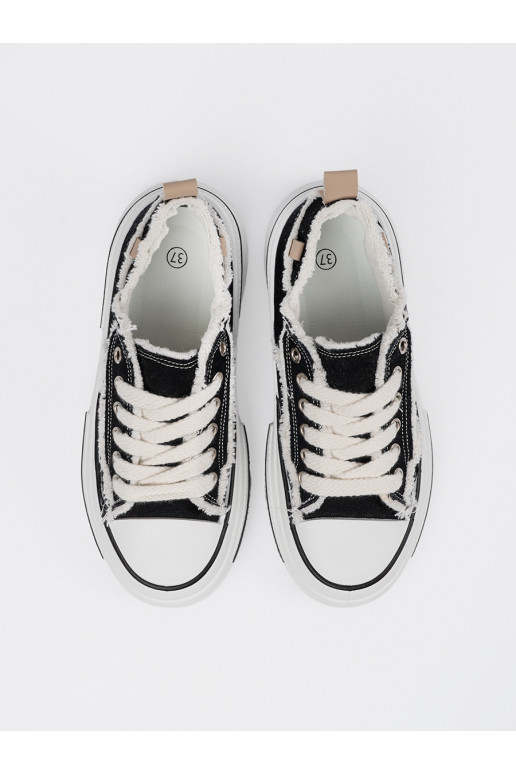 Juodos spalvos klasikinio modelio moteriški sportbačiai z bialymi wstawkami