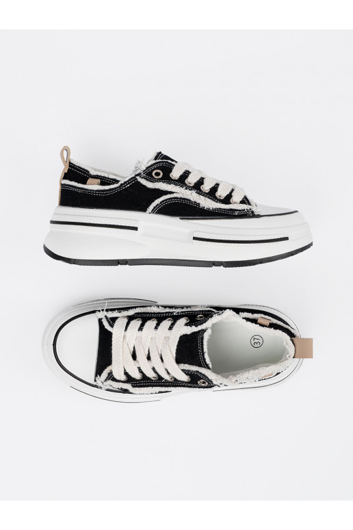 Juodos spalvos klasikinio modelio moteriški sportbačiai z bialymi wstawkami