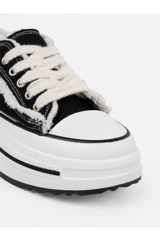 Juodos spalvos klasikinio modelio moteriški sportbačiai z bialymi wstawkami