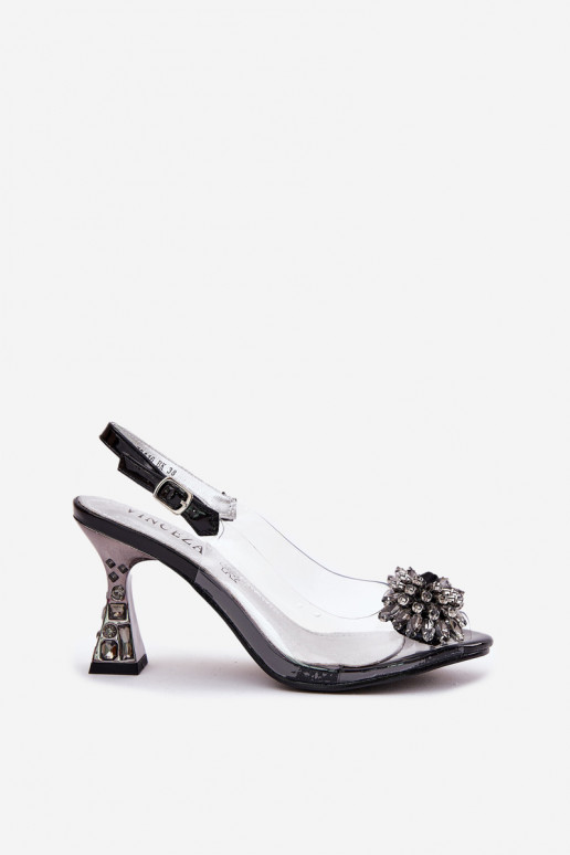  Elegantiškos aukštakulnės basutės su spindinčiomis akutėmis Vinceza 70116 Juodos spalvos