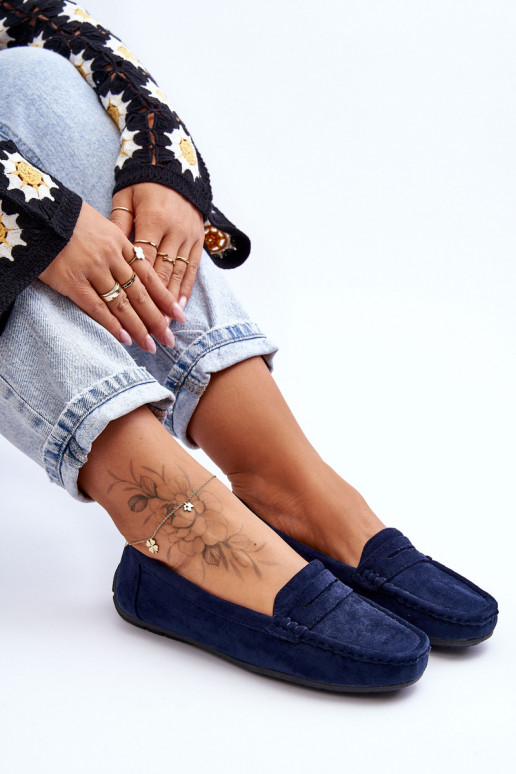 Elegantiški zomšiniai mokasinai tamsiai mėlynos spalvos Lenvie