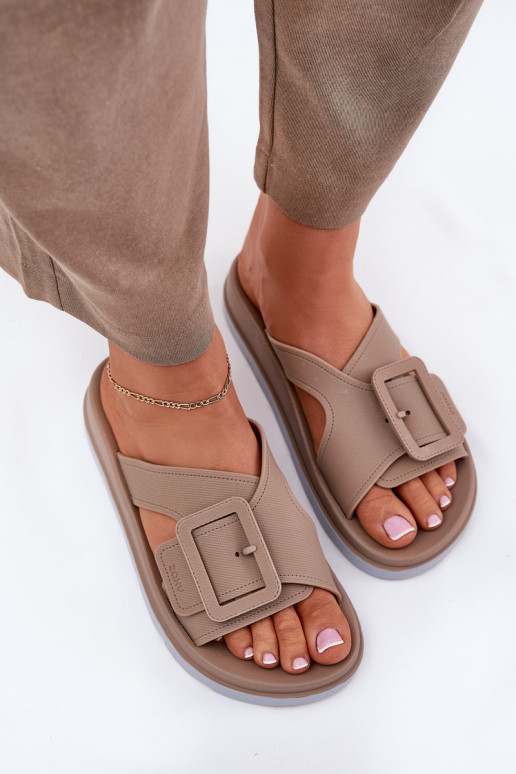  Moteriškos šlepetės dekoruoti su sagtimis  RR285076 smėlio spalvos