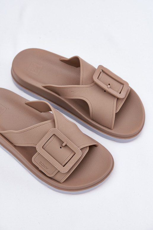  Moteriškos šlepetės dekoruoti su sagtimis  RR285076 smėlio spalvos