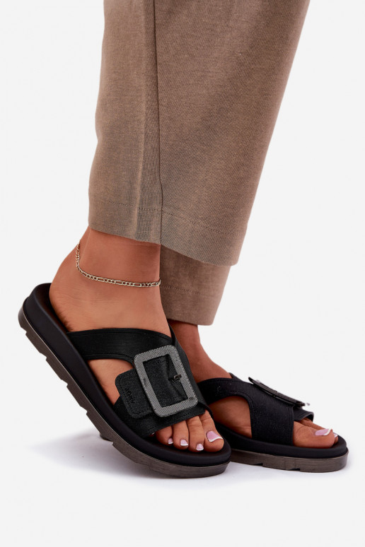  Moteriškos šlepetės dekoruoti su sagtimis  RR285078 Juodos spalvos