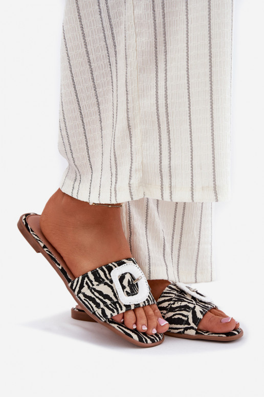 lygiapadžiai Moteriškos šlepetės dekoruoti su sagtimis Zebra Clariola