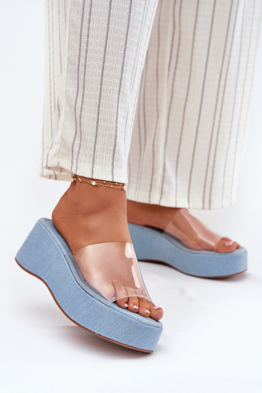 Moteriškos šlepetės Z Transparentnym em  Džinso medžiagos Meltiana