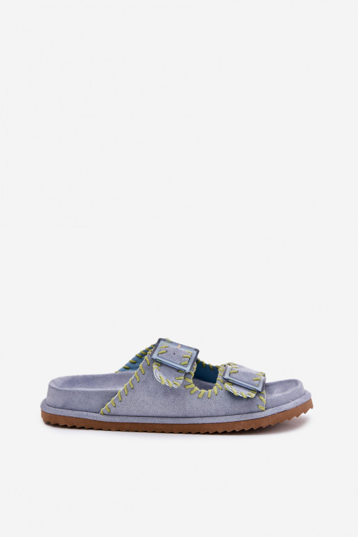 Moteriškos šlepetės su sagtimis I Ozdobnym Obszyciem mėlynos spalvos Visley