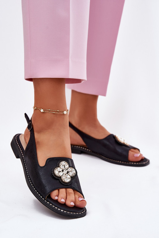 Moteriškos basutės su plačiais kulniukais  Detalem S.Barski KV51-080 Juodos spalvos