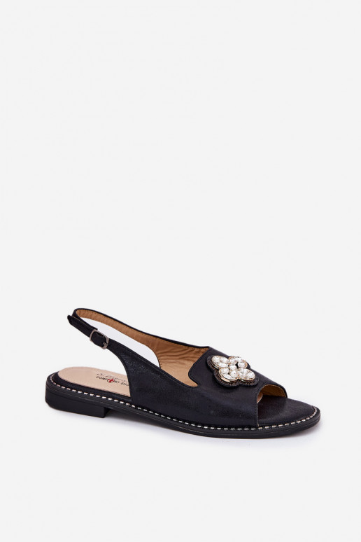 Moteriškos basutės su plačiais kulniukais  Detalem S.Barski KV51-080 Juodos spalvos