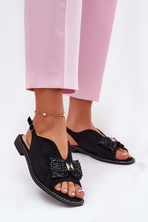 Moteriškos basutės su kaspinais su plačiais kulniukais S.Barski KV51-014 Juodos spalvos