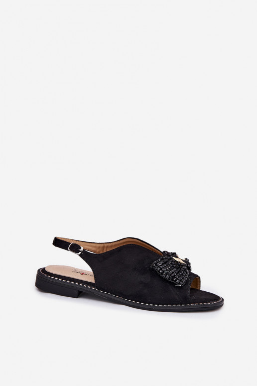 Moteriškos basutės su kaspinais su plačiais kulniukais S.Barski KV51-014 Juodos spalvos