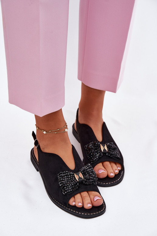 Moteriškos basutės su kaspinais su plačiais kulniukais S.Barski KV51-014 Juodos spalvos