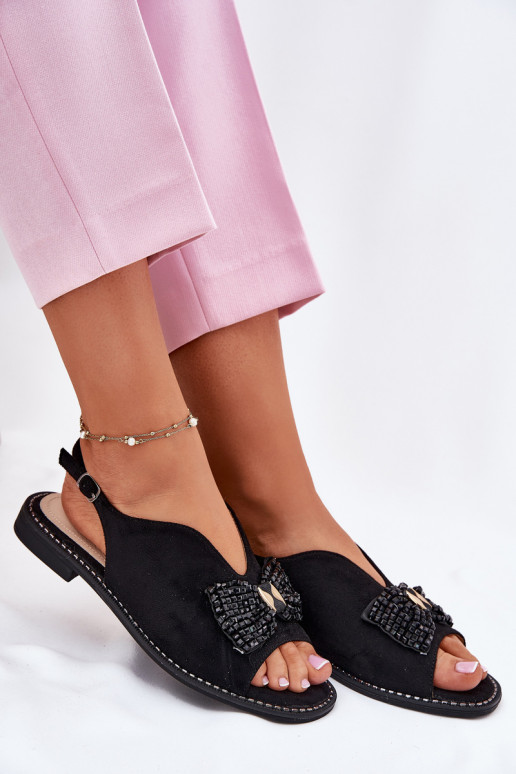 Moteriškos basutės su kaspinais su plačiais kulniukais S.Barski KV51-014 Juodos spalvos