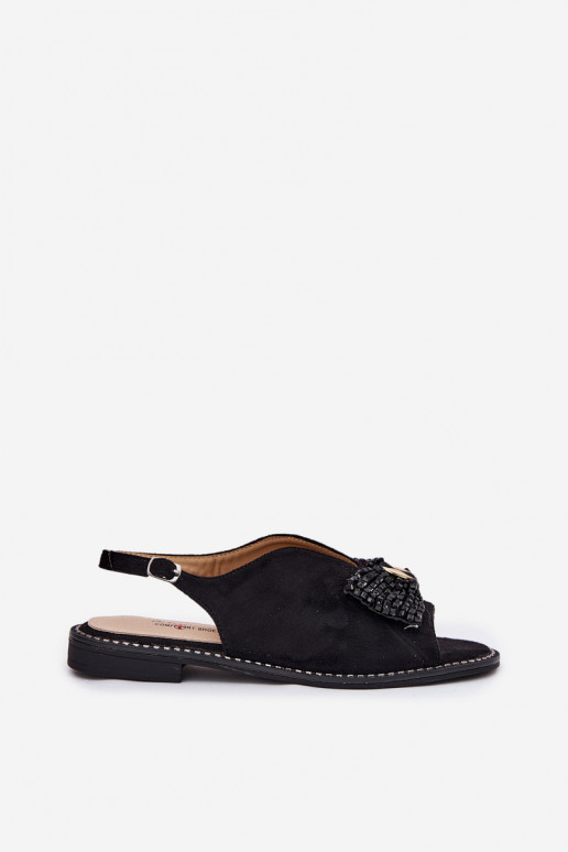 Moteriškos basutės su kaspinais su plačiais kulniukais S.Barski KV51-014 Juodos spalvos