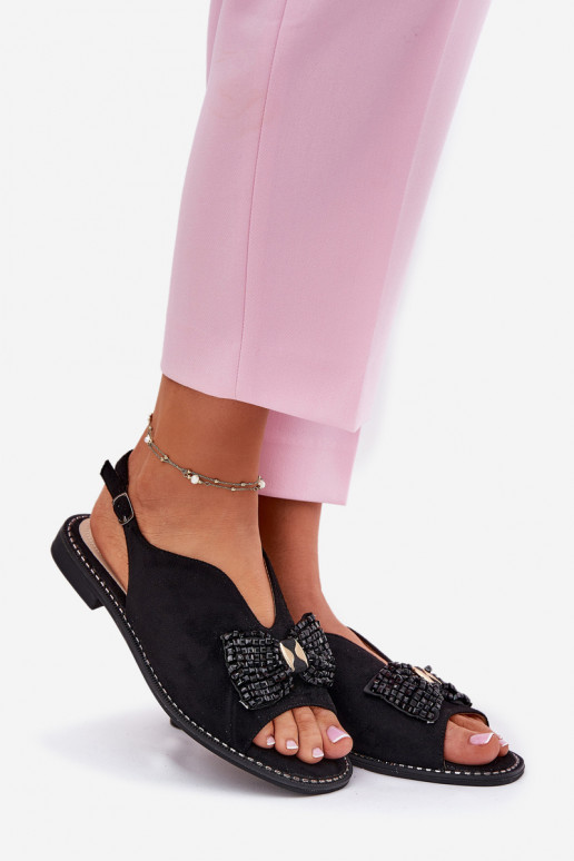 Moteriškos basutės su kaspinais su plačiais kulniukais S.Barski KV51-014 Juodos spalvos