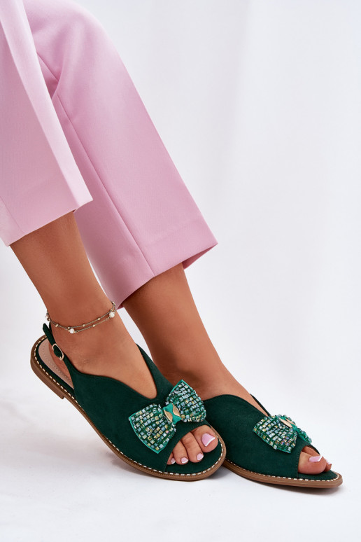 Moteriškos basutės su kaspinais su plačiais kulniukais S.Barski KV51-014 žalios spalvos