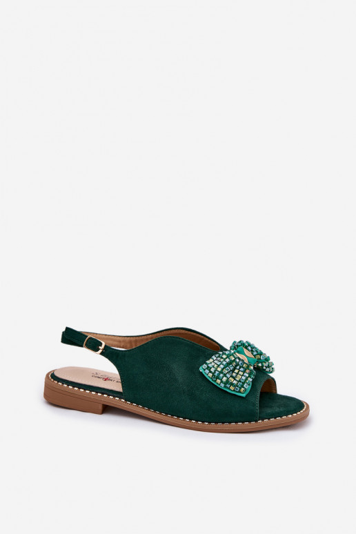 Moteriškos basutės su kaspinais su plačiais kulniukais S.Barski KV51-014 žalios spalvos