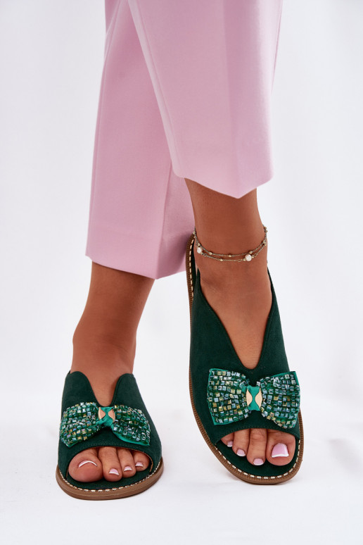 Moteriškos basutės su kaspinais su plačiais kulniukais S.Barski KV51-014 žalios spalvos