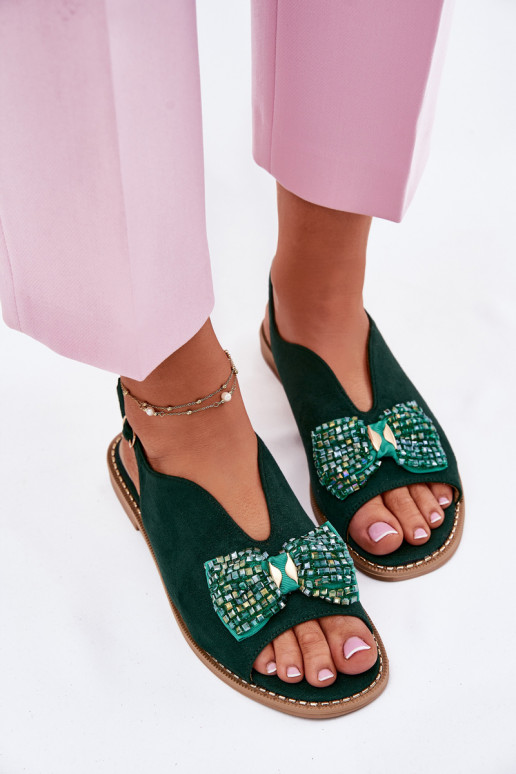 Moteriškos basutės su kaspinais su plačiais kulniukais S.Barski KV51-014 žalios spalvos