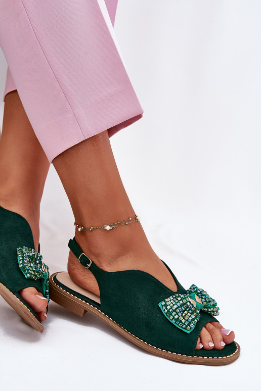 Moteriškos basutės su kaspinais su plačiais kulniukais S.Barski KV51-014 žalios spalvos