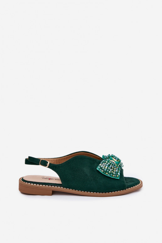 Moteriškos basutės su kaspinais su plačiais kulniukais S.Barski KV51-014 žalios spalvos