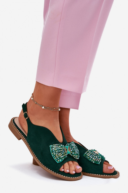 Moteriškos basutės su kaspinais su plačiais kulniukais S.Barski KV51-014 žalios spalvos