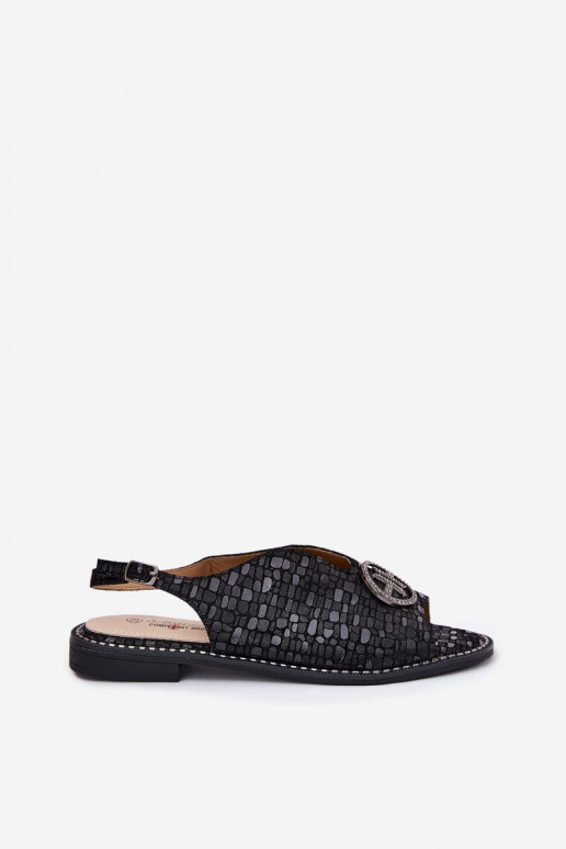 Moteriškos basutės su plačiais kulniukais su ornamentais S.Barski KV51-094 Juodos spalvos