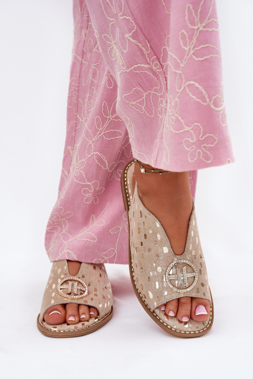 Moteriškos basutės su plačiais kulniukais su ornamentais S.Barski KV51-094 aukso spalvos