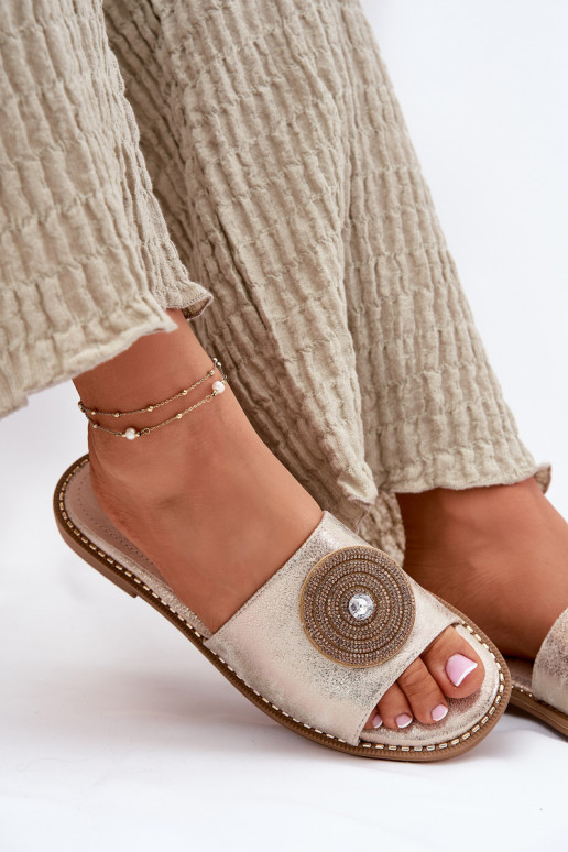 Moteriškos šlepetės su plačiais kulniukais su ornamentais S.Barski KV51-013 aukso spalvos