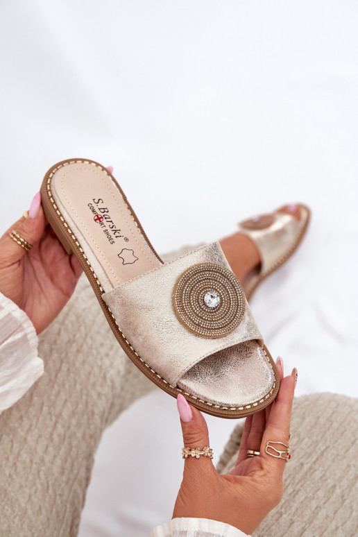 Moteriškos šlepetės su plačiais kulniukais su ornamentais S.Barski KV51-013 aukso spalvos