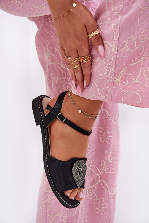 Moteriškos basutės su plačiais kulniukais su ornamentais S.Barski KV51-098 Juodos spalvos