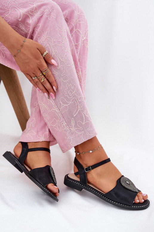 Moteriškos basutės su plačiais kulniukais su ornamentais S.Barski KV51-098 Juodos spalvos