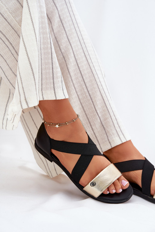 Lygiapadės basutės moterims Z Elastycznymi Paskami Juodos ir-aukso spalvos Marinea