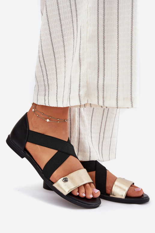 Lygiapadės basutės moterims Z Elastycznymi Paskami Juodos ir-aukso spalvos Marinea