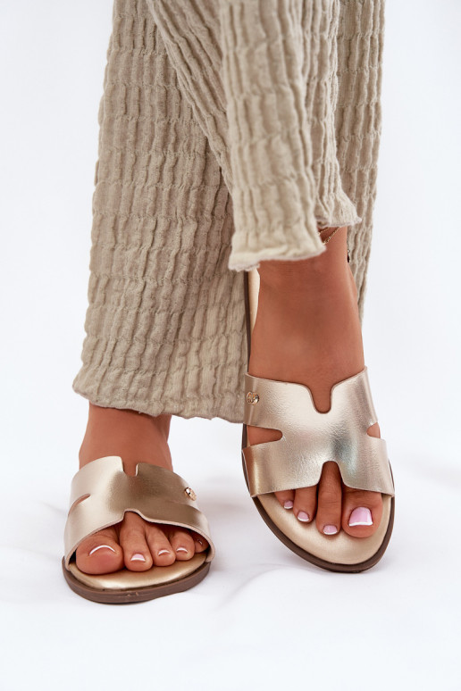 Šlepetės  iš eko odos aukso spalvos Firvania