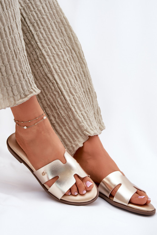 Šlepetės  iš eko odos aukso spalvos Firvania