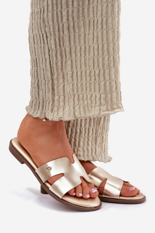 Šlepetės  iš eko odos aukso spalvos Firvania