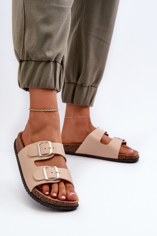 Moteriškos šlepetės su sagtimis smėlio spalvos Oliena