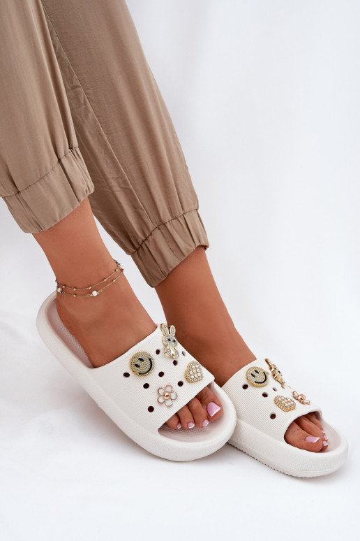 Moteriškos šlepetės  Z Przypinkami Vinceza 76055 baltos spalvos