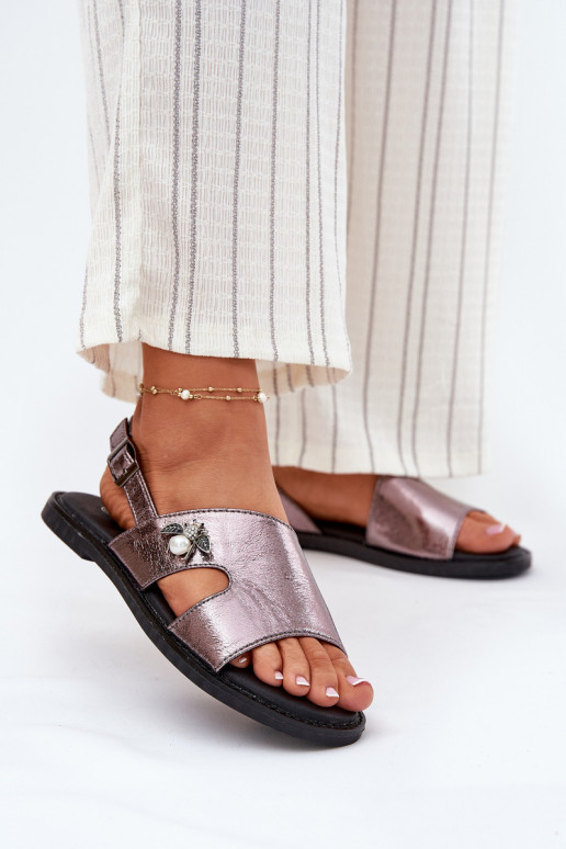 Lygiapadės basutės moterims  Detalem Vinceza 17378 sidabro spalvos