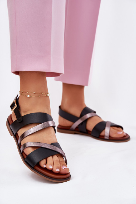 Moteriškos basutės su plačiais kulniukais su juostelėmis Sergio Leone SK086H Juodos spalvos