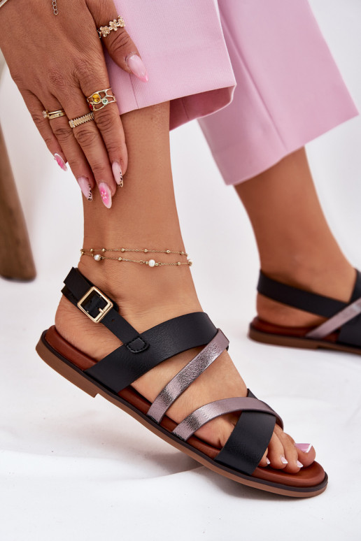 Moteriškos basutės su plačiais kulniukais su juostelėmis Sergio Leone SK086H Juodos spalvos