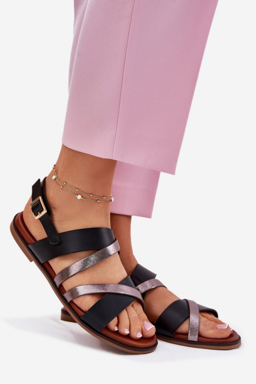 Moteriškos basutės su plačiais kulniukais su juostelėmis Sergio Leone SK086H Juodos spalvos