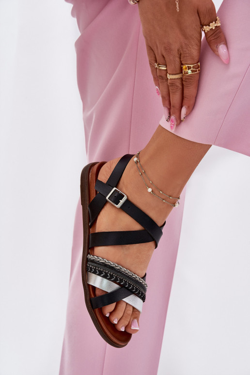  lygiapadės basutės su juostelėmis Sergio Leone SK087H Juodos spalvos