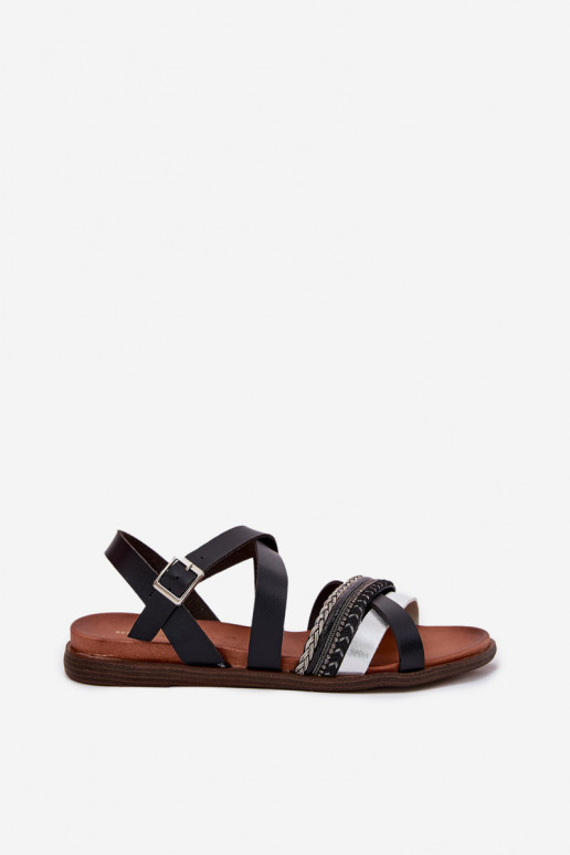  lygiapadės basutės su juostelėmis Sergio Leone SK087H Juodos spalvos