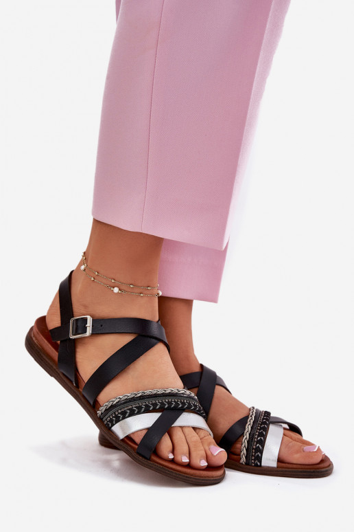  lygiapadės basutės su juostelėmis Sergio Leone SK087H Juodos spalvos