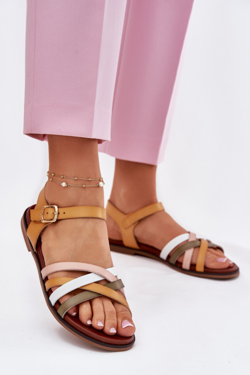 Moteriškos basutės Z Przeplatającymi Się Paskami Sergio Leone SK090H geltonos spalvos