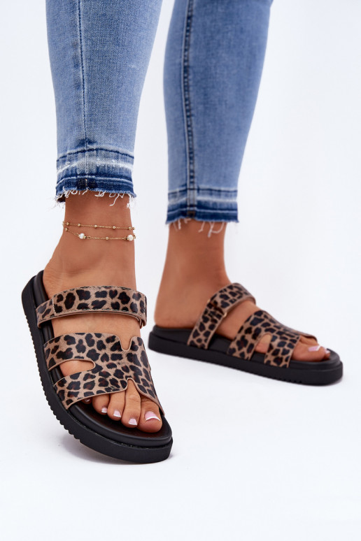 Moteriškos šlepetės Z su limpančiu užsegimuem Vinceza 17401 su leopardo kailio raštais